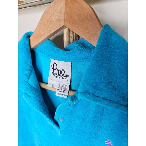 Vintage Lilly Pulitzer Turquoise Terrycloth collared top ladies small - Picture 2 of 7